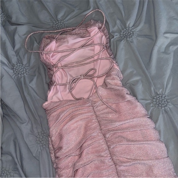 Chic Pink Ruched Mini Dress - Picture 2 of 7